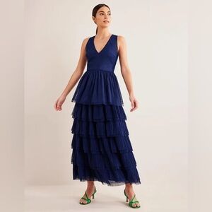 Boden tiered tulle maxi dress in navy